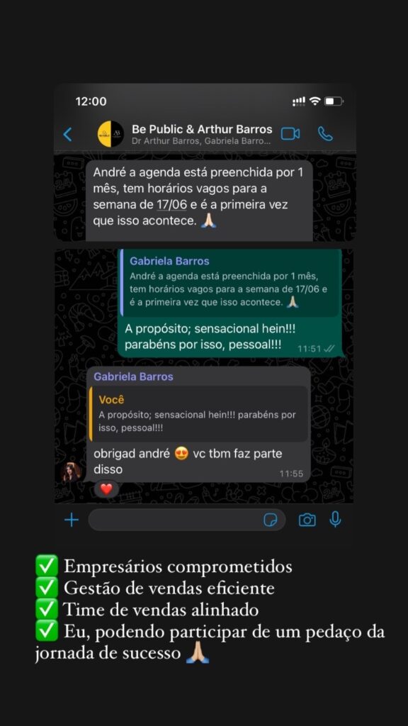Print de whatsapp de depoimento de cliente